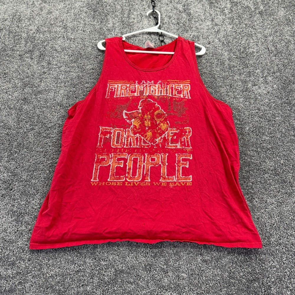 Port & Company Tank Top Mens 2XL Red Firefighter Graphic